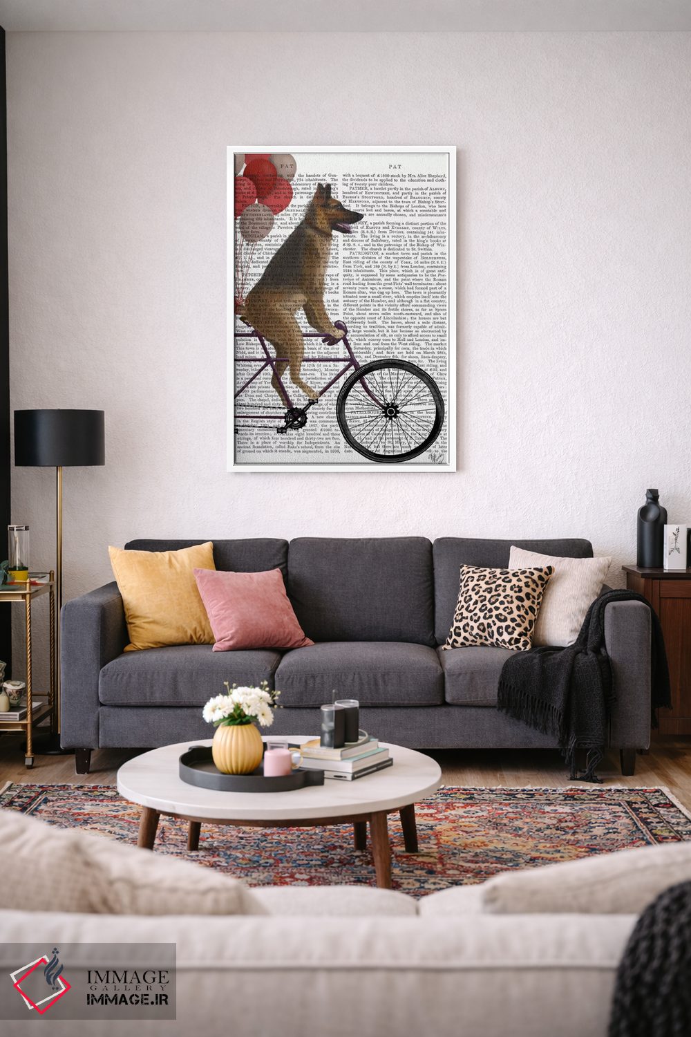 تابلو دکوراتیو ژرمن شپرد روی دوچرخه، پس زمینه چاپی اثر فب فانکی - D2W