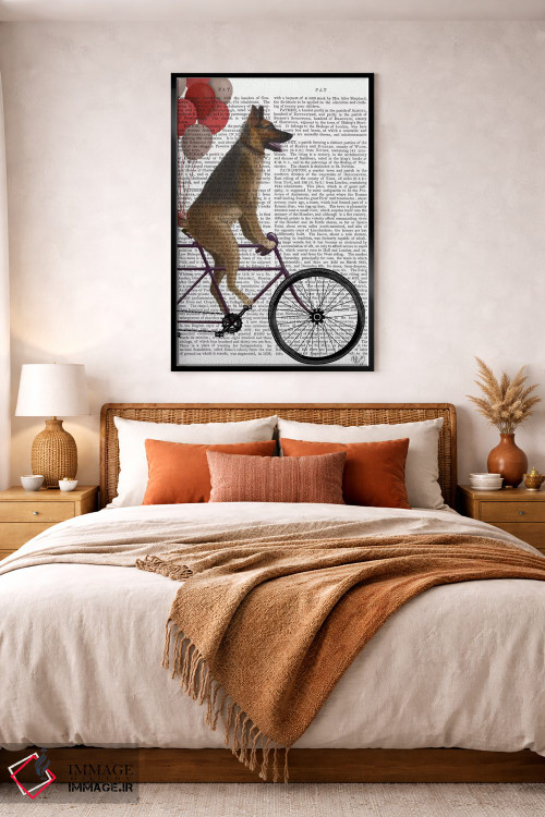 تابلو دکوراتیو ژرمن شپرد روی دوچرخه، پس زمینه چاپی اثر فب فانکی - D4B