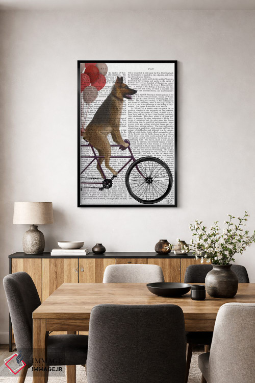 تابلو دکوراتیو ژرمن شپرد روی دوچرخه، پس زمینه چاپی اثر فب فانکی - D5B