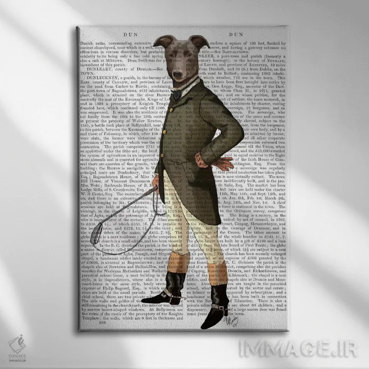 تابلو دکوراتیو گریهاند سوار، پس زمینه چاپی اثر فب فانکی - نمای روبهرو روی دیوار