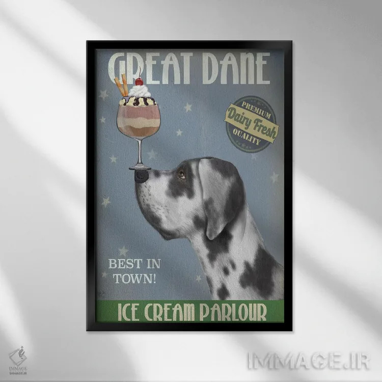 تابلو دکوراتیو گریت باور هارلکوین و بستنی اثر فب فانکی - نمای قابدار مشکی