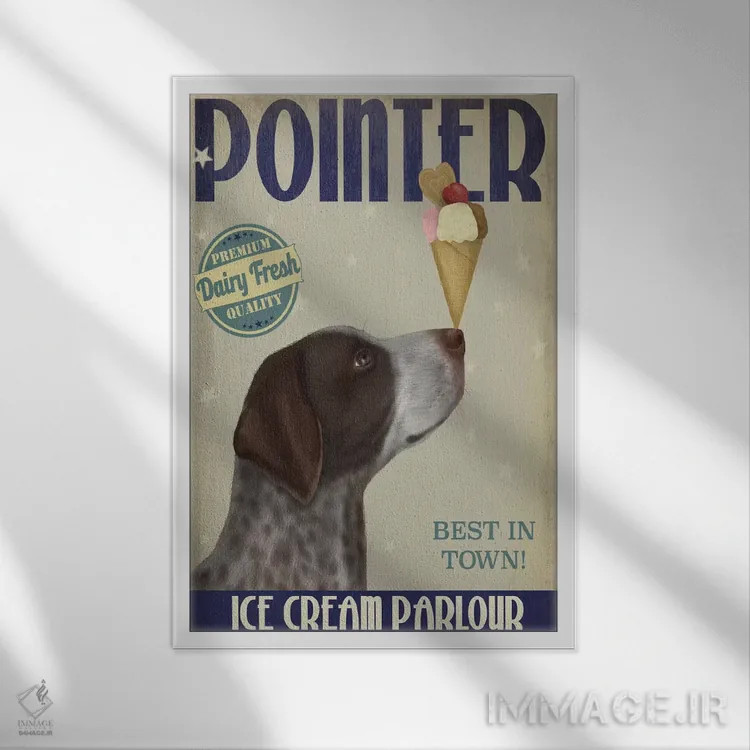 تابلو دکوراتیو ژرمن شورت ایرد پوینتر و بستنی اثر فب فانکی - نمای قابدار سفید