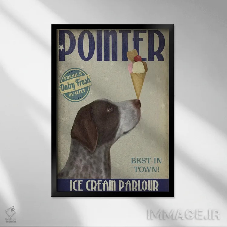 تابلو دکوراتیو ژرمن شورت ایرد پوینتر و بستنی اثر فب فانکی - نمای قابدار مشکی