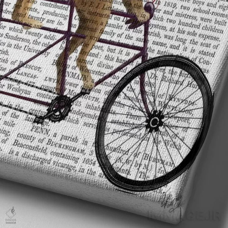 تابلو دکوراتیو ژرمن شپرد روی دوچرخه دونفره، پس زمینه چاپی اثر فب فانکی - نمای نزدیک بافت بوم