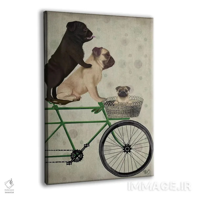 تابلو دکوراتیو پاگ ها روی دوچرخه اثر فب فانکی - نمای پرسپکتیو محصول