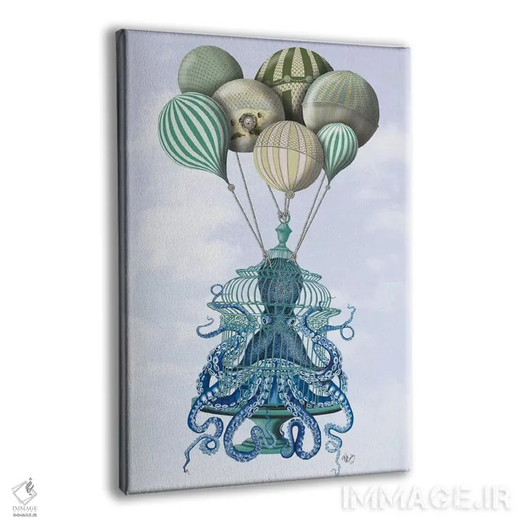 تابلو دکوراتیو قفس اختاپوس و بادکنک ها اثر فب فانکی - نمای پرسپکتیو محصول