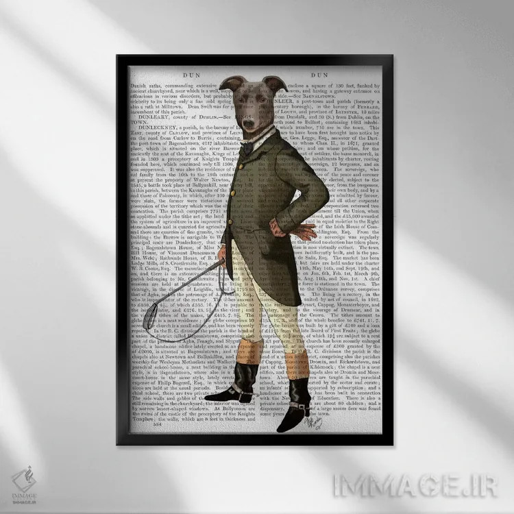 تابلو دکوراتیو گریهاند سوار، پس زمینه چاپی اثر فب فانکی - نمای قابدار مشکی