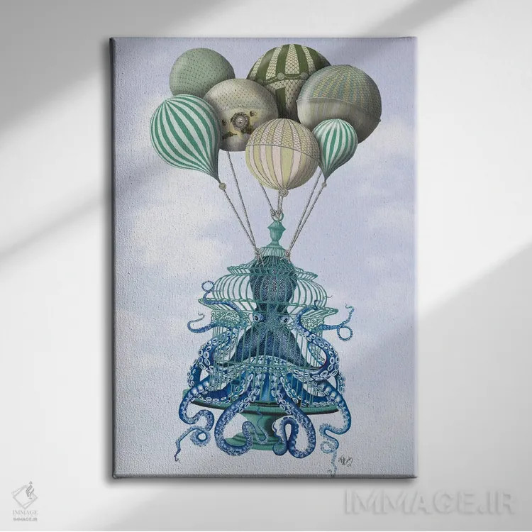 تابلو دکوراتیو قفس اختاپوس و بادکنک ها اثر فب فانکی - نمای روبهرو روی دیوار