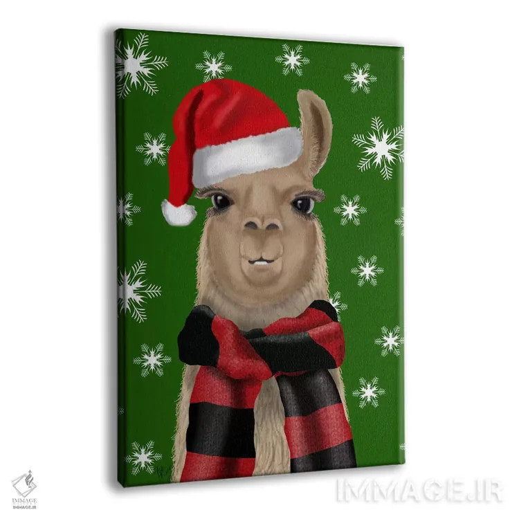 تابلو دکوراتیو لاما با کلاه کریسمس اثر فب فانکی - نمای پرسپکتیو محصول