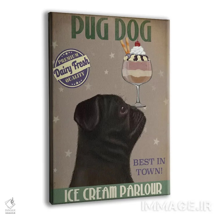 تابلو دکوراتیو پاگ سیاه و بستنی اثر فب فانکی - نمای پرسپکتیو محصول