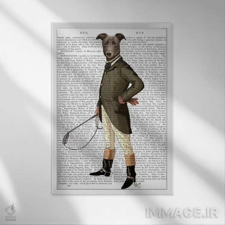 تابلو دکوراتیو گریهاند سوار، پس زمینه چاپی اثر فب فانکی - نمای قابدار سفید