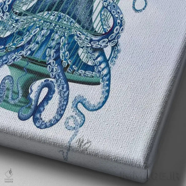 تابلو دکوراتیو قفس اختاپوس و بادکنک ها اثر فب فانکی - نمای نزدیک بافت بوم