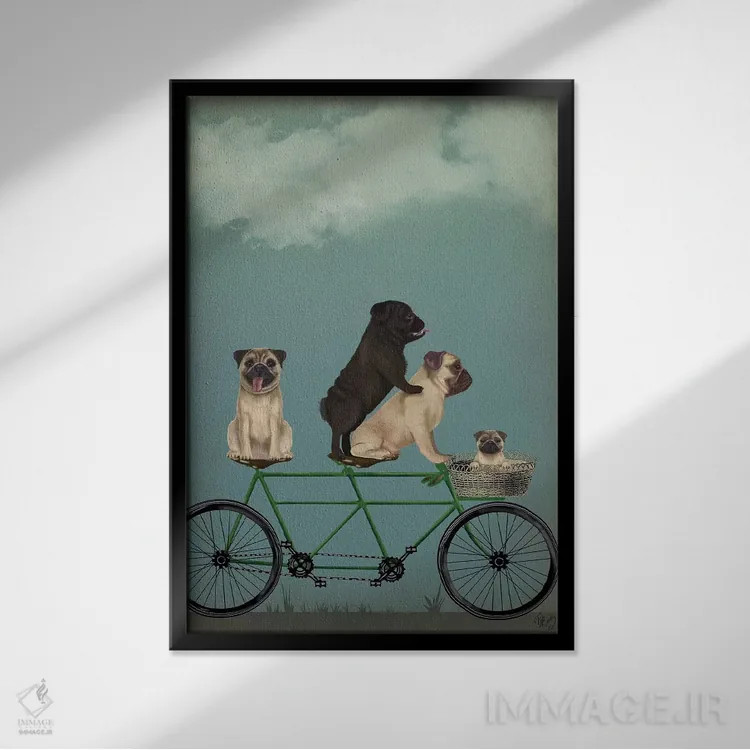 تابلو دکوراتیو پاگ روی دوچرخه دونفره اثر فب فانکی - نمای قابدار مشکی