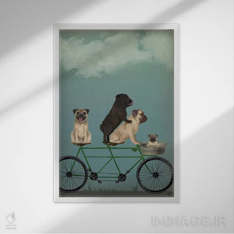 تابلو دکوراتیو پاگ روی دوچرخه دونفره اثر فب فانکی - نمای قابدار سفید
