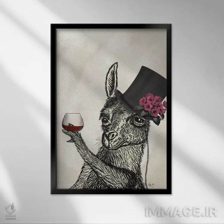 تابلو دکوراتیو لامای سرسبز ۲ اثر فب فانکی - نمای قابدار مشکی