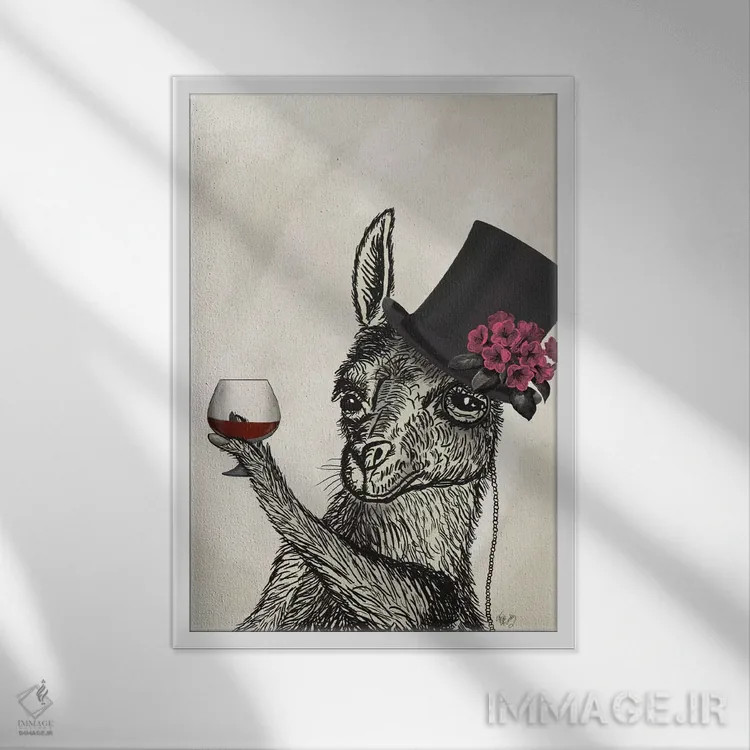 تابلو دکوراتیو لامای سرسبز ۲ اثر فب فانکی - نمای قابدار سفید