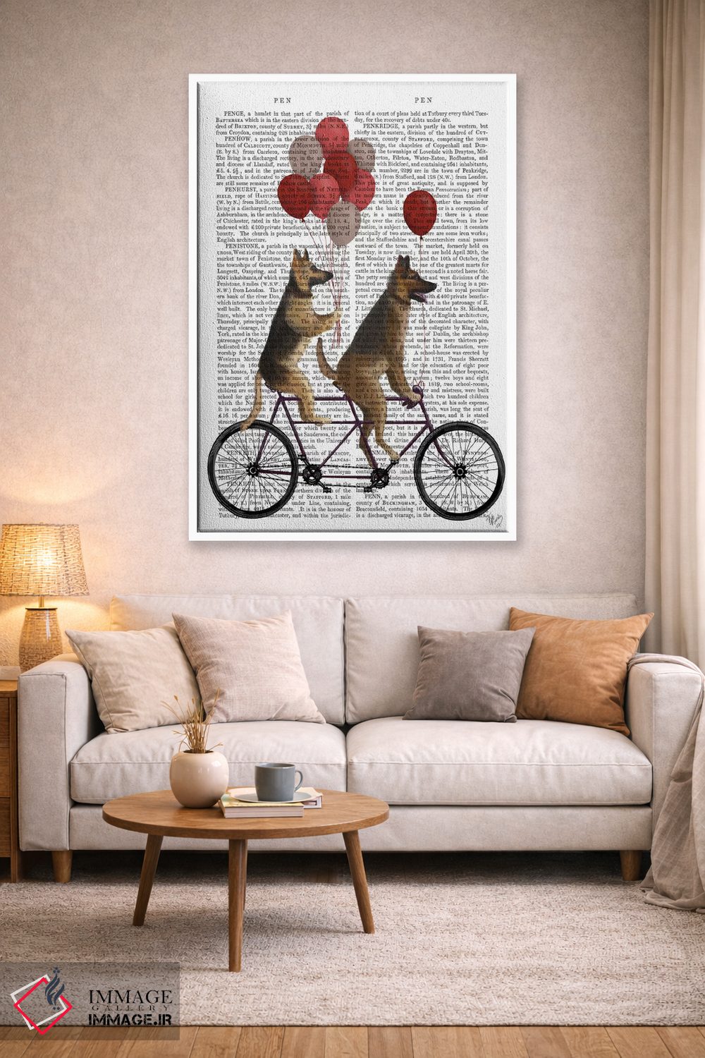 تابلو دکوراتیو ژرمن شپرد روی دوچرخه دونفره، پس زمینه چاپی اثر فب فانکی - D1W