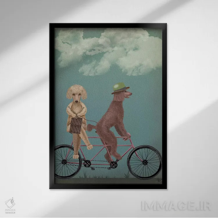 تابلو دکوراتیو پودل روی دوچرخه دونفره اثر فب فانکی - نمای قابدار مشکی