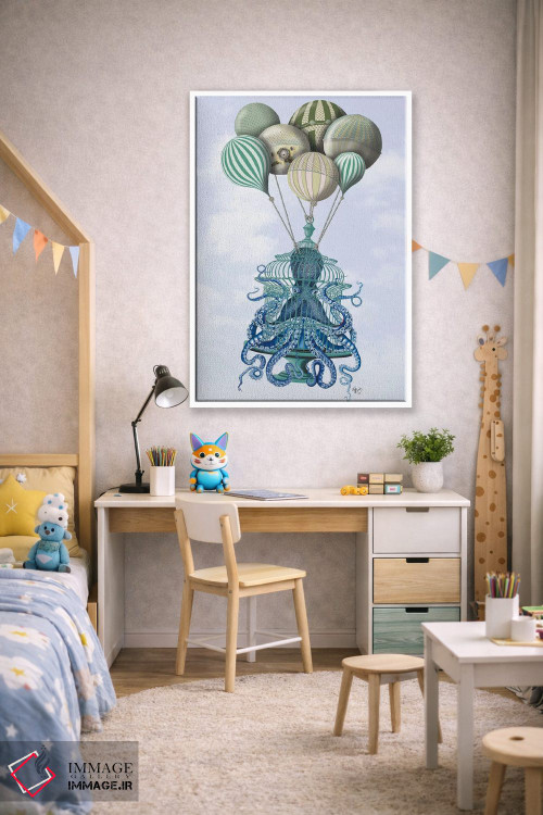 تابلو دکوراتیو قفس اختاپوس و بادکنک ها اثر فب فانکی - D1W