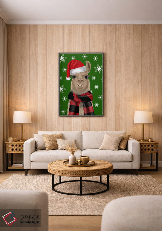 تابلو دکوراتیو لاما با کلاه کریسمس اثر فب فانکی - D2B