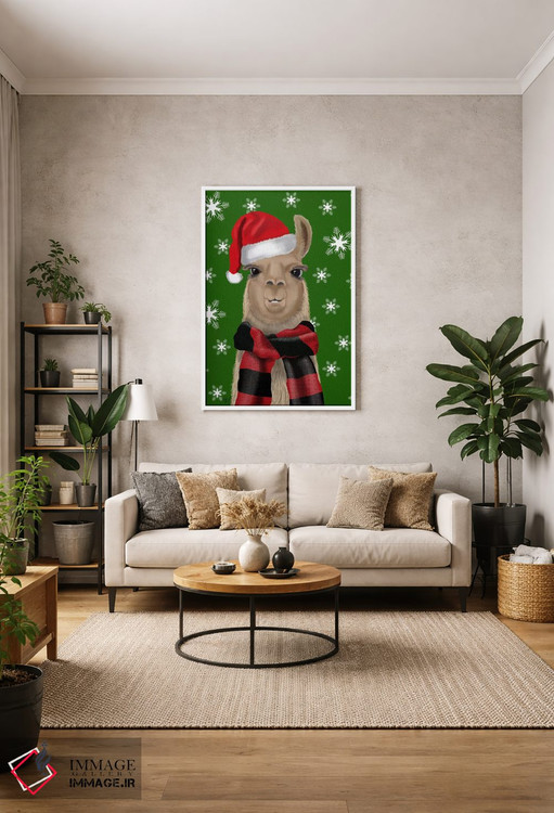 تابلو دکوراتیو لاما با کلاه کریسمس اثر فب فانکی - D1W