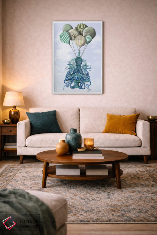 تابلو دکوراتیو قفس اختاپوس و بادکنک ها اثر فب فانکی - D4W