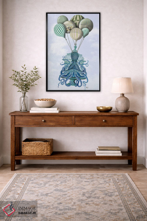 تابلو دکوراتیو قفس اختاپوس و بادکنک ها اثر فب فانکی - D6B