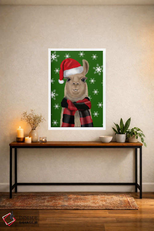 تابلو دکوراتیو لاما با کلاه کریسمس اثر فب فانکی - D4W