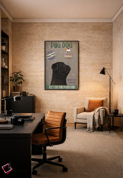 تابلو دکوراتیو پاگ سیاه و بستنی اثر فب فانکی - D6B