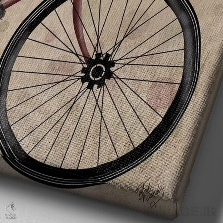 تابلو دکوراتیو اشناور سیاه روی دوچرخه اثر فب فانکی - نمای نزدیک بافت بوم