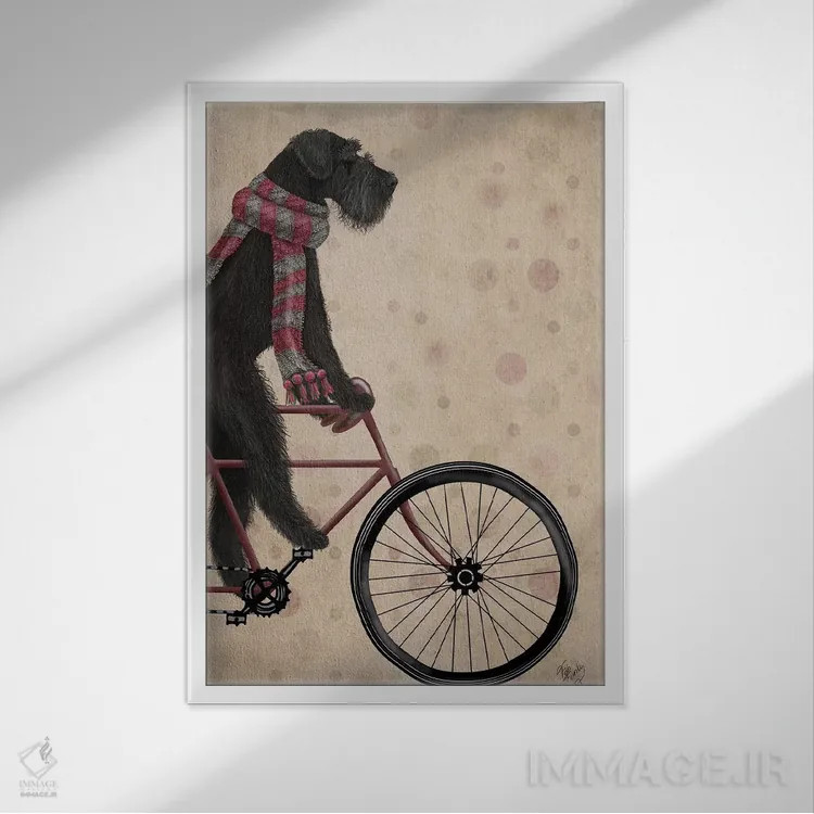 تابلو دکوراتیو اشناور سیاه روی دوچرخه اثر فب فانکی - نمای قابدار سفید