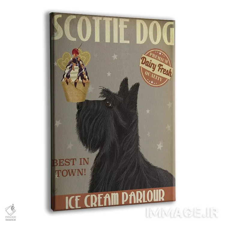 تابلو دکوراتیو تریر اسکاتلندی و بستنی اثر فب فانکی - نمای پرسپکتیو محصول