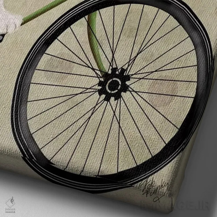 تابلو دکوراتیو سنت برنارد روی دوچرخه اثر فب فانکی - نمای نزدیک بافت بوم