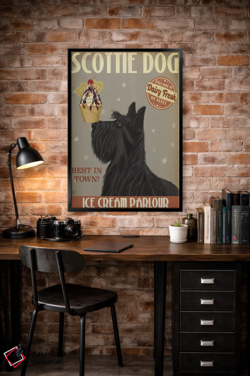 تابلو دکوراتیو تریر اسکاتلندی و بستنی اثر فب فانکی - D5B