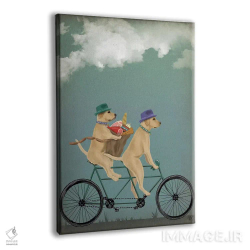 تابلو دکوراتیو لابرادور زرد روی دوچرخه دونفره اثر فب فانکی - نمای پرسپکتیو محصول