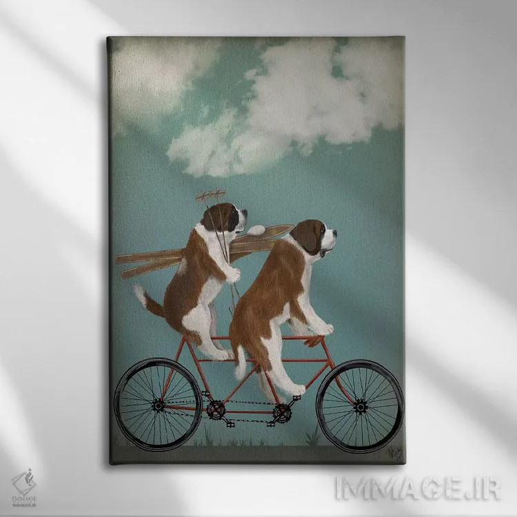 تابلو دکوراتیو سنت برنارد روی دوچرخه دونفره اثر فب فانکی - نمای روبهرو روی دیوار