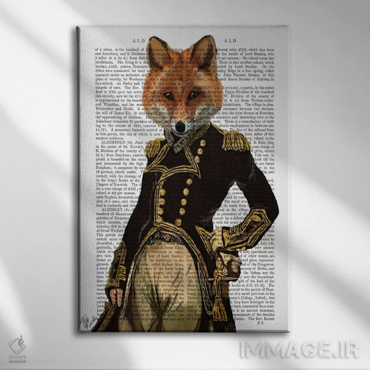 تابلو دکوراتیو روباه دریاسالار، پس زمینه چاپی اثر فب فانکی - نمای روبهرو روی دیوار