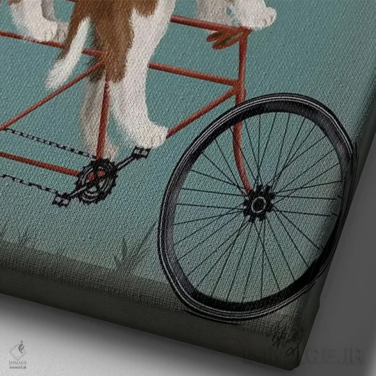 تابلو دکوراتیو سنت برنارد روی دوچرخه دونفره اثر فب فانکی - نمای نزدیک بافت بوم