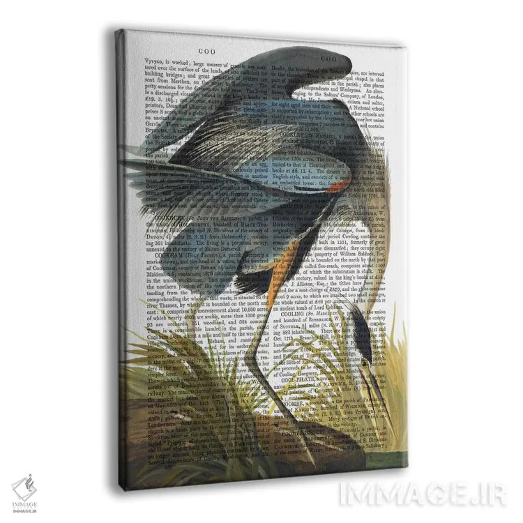 تابلو دکوراتیو حواصیل آبی ۱ اثر فب فانکی - نمای پرسپکتیو محصول