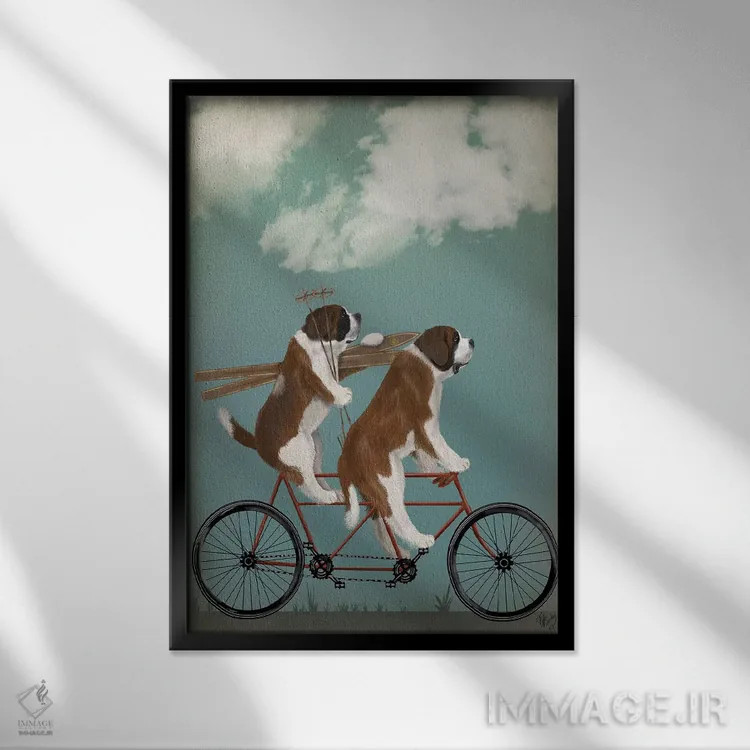 تابلو دکوراتیو سنت برنارد روی دوچرخه دونفره اثر فب فانکی - نمای قابدار مشکی