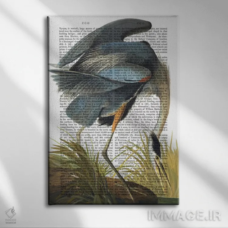 تابلو دکوراتیو حواصیل آبی ۱ اثر فب فانکی - نمای روبهرو روی دیوار