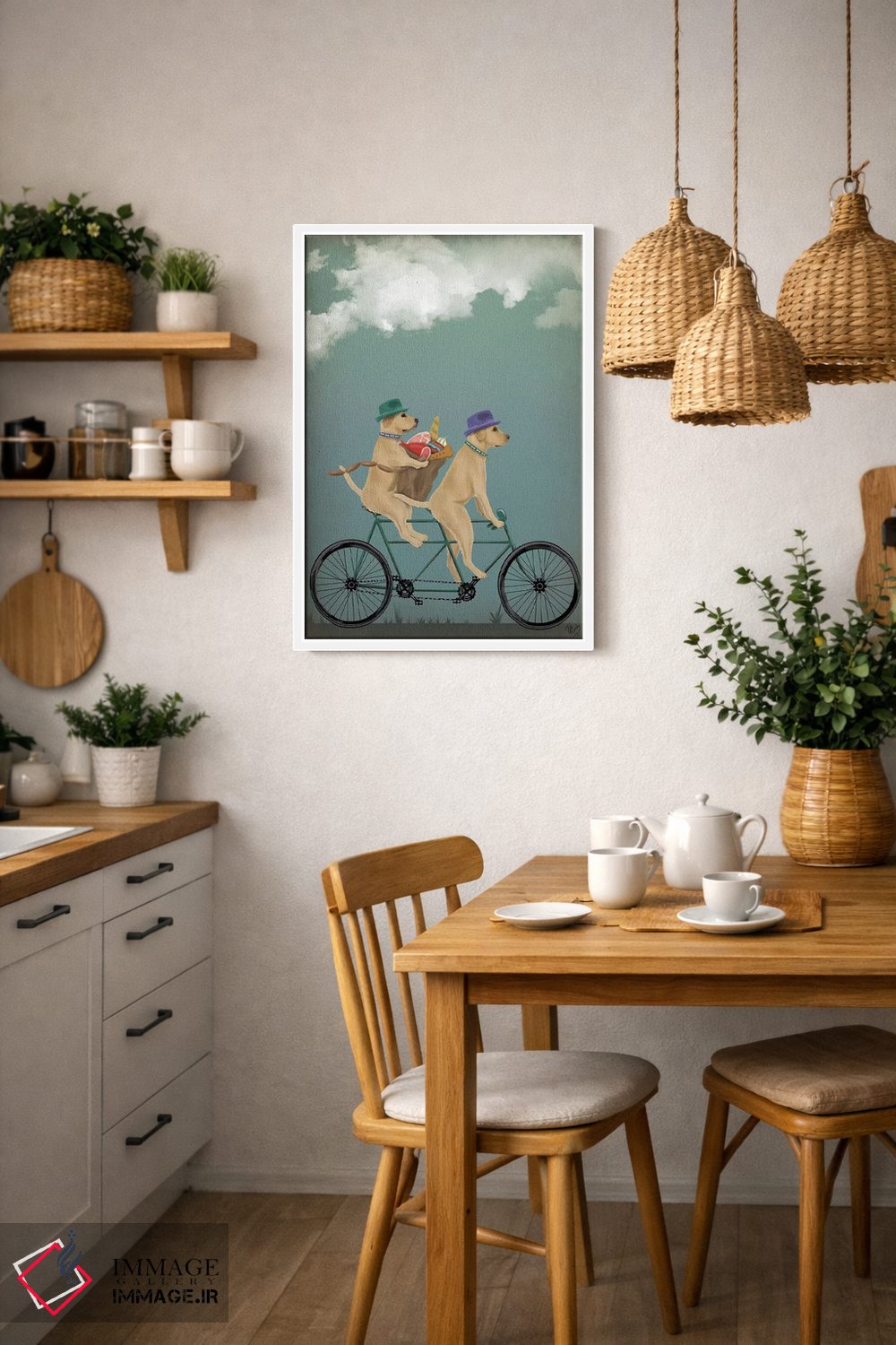 تابلو دکوراتیو لابرادور زرد روی دوچرخه دونفره اثر فب فانکی - D3W