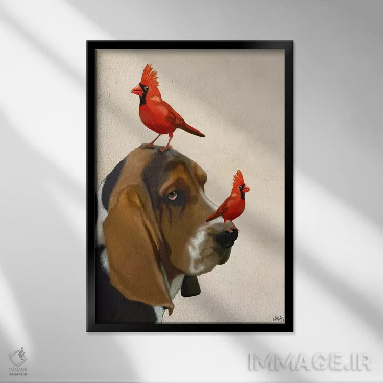 تابلو دکوراتیو بست هاند و پرندگان اثر فب فانکی - نمای قابدار مشکی