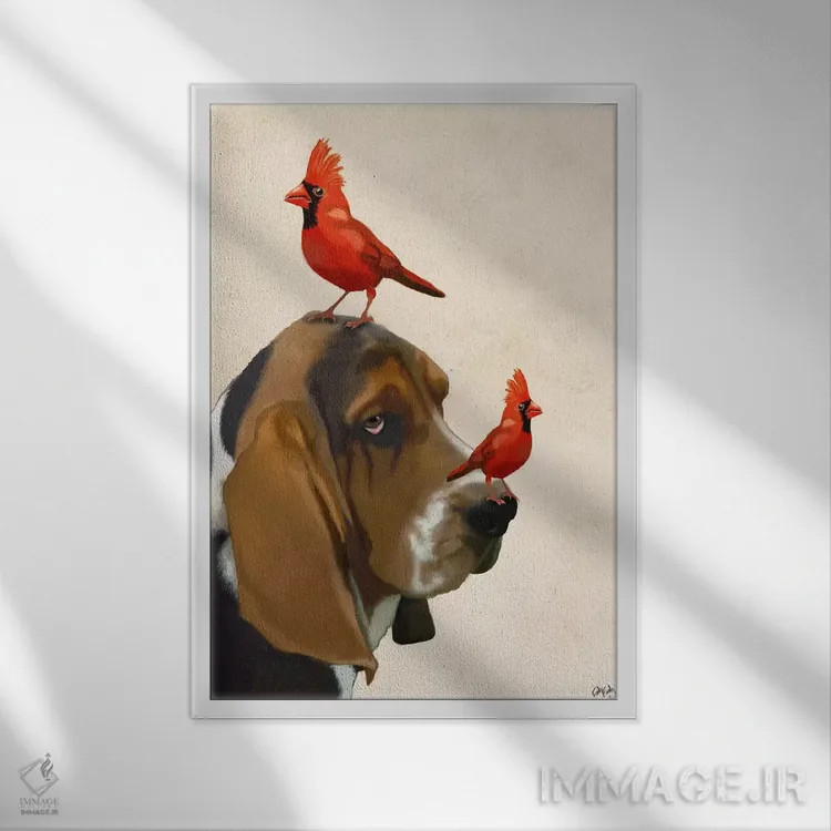 تابلو دکوراتیو بست هاند و پرندگان اثر فب فانکی - نمای قابدار سفید