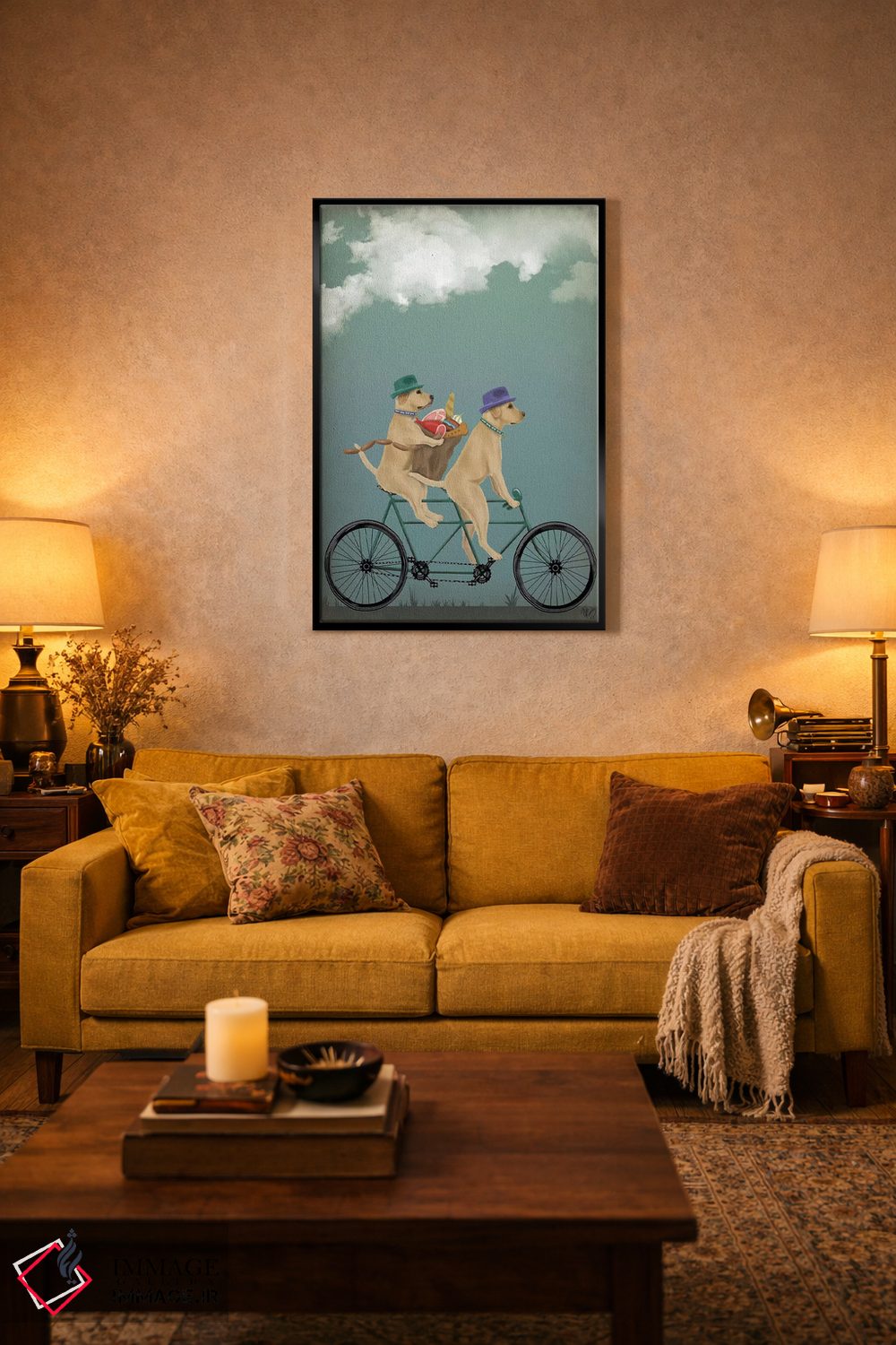 تابلو دکوراتیو لابرادور زرد روی دوچرخه دونفره اثر فب فانکی - D5B