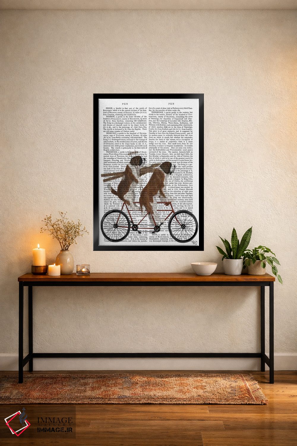 تابلو دکوراتیو سنت برنارد روی دوچرخه دونفره، پس زمینه چاپی اثر فب فانکی - D4B