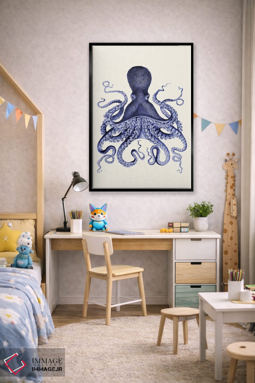 تابلو دکوراتیو اختاپوس آبی ۱ اثر فب فانکی - D2B