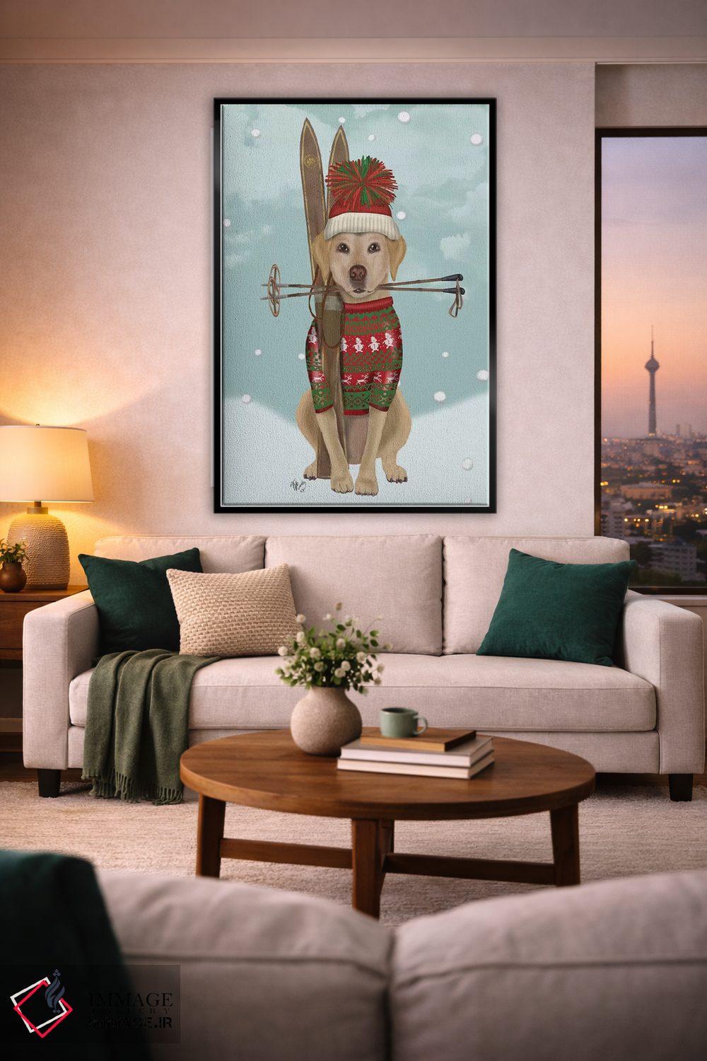 تابلو دکوراتیو لابرادور زرد اسکی باز اثر فب فانکی - D1B