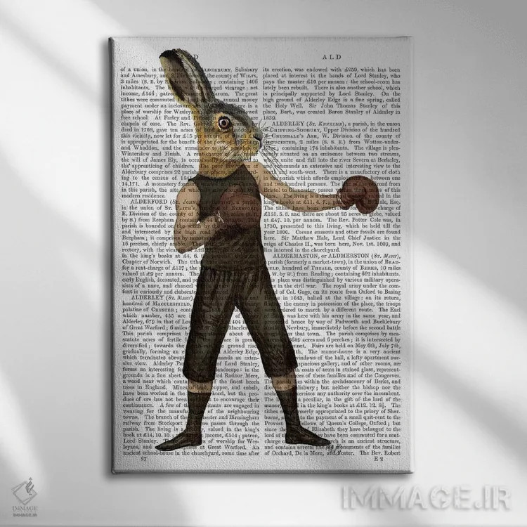 تابلو دکوراتیو خرگوش مشت زن اثر فب فانکی - نمای روبهرو روی دیوار