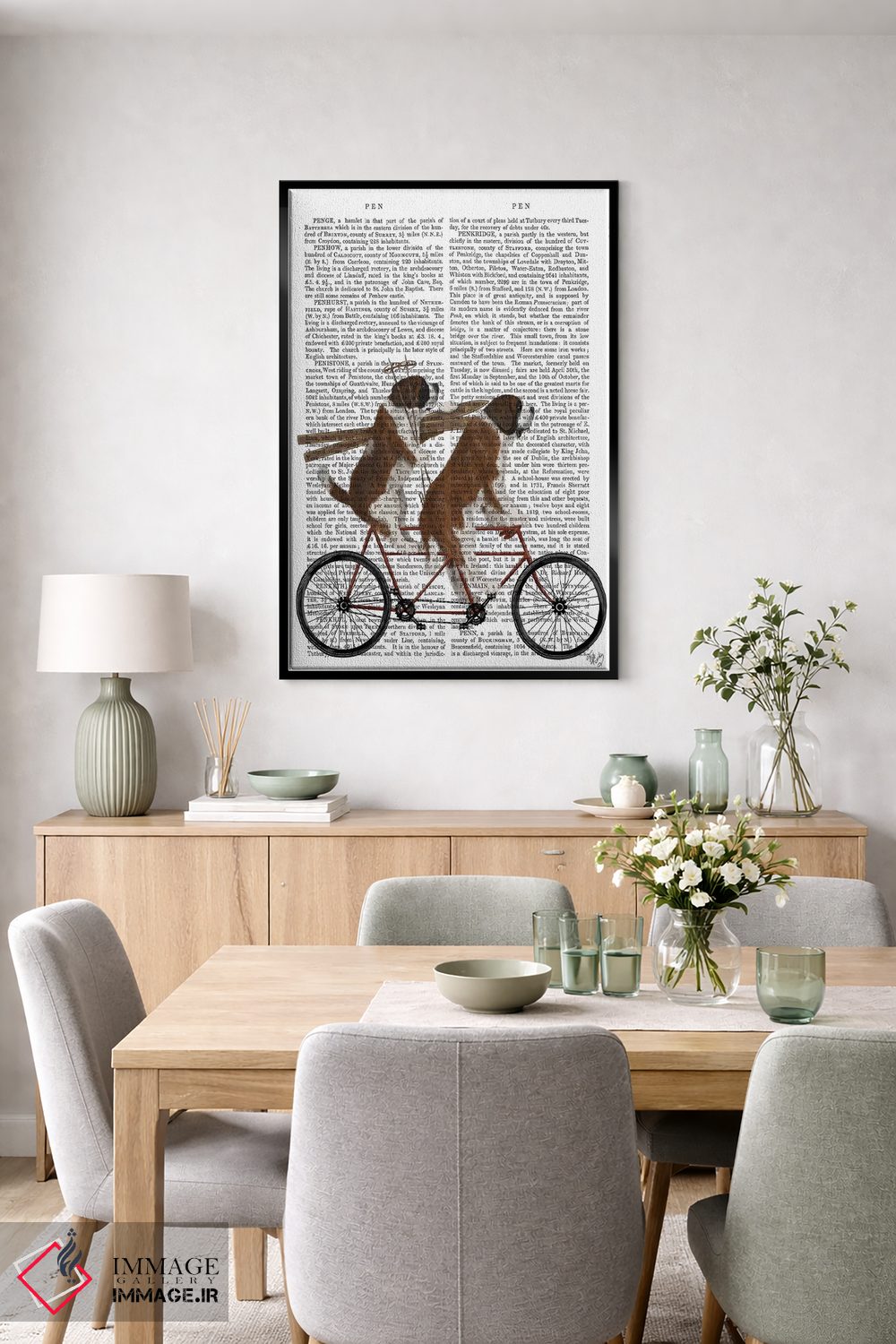 تابلو دکوراتیو سنت برنارد روی دوچرخه دونفره، پس زمینه چاپی اثر فب فانکی - D6B